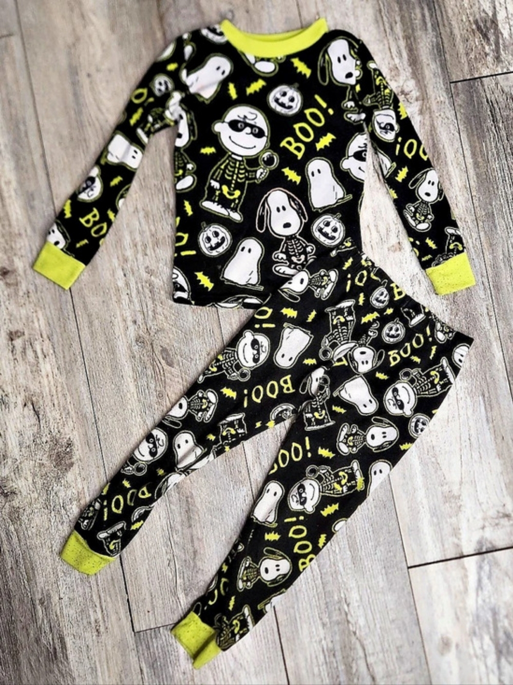 Peanuts Halloween Snoopy Charlie Brown Skeleton Pajama Set Boys Size 4